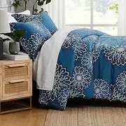 [Southshore Fine Living, Inc.] Oversized Comforter King Size Bedding Set, Down Alternative Boho Bedspread, Paisley Floral Comforter, King/California King with 2 Matching Shams, Midnight Floral Blue