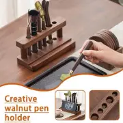Walnut Wooden Pen Holder with Phone Stand, Office Desk F9U6