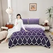 Erosebridal Ombre Purple Queen Bedding Sets for Adult Women Men Geometry Geometric Striped Comforter for Minimalists Aesthetic Lines Quilt Contemporary Boho Modern Art Duvet Insert