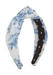 Lele Sadoughi Printed Knot-embellished Headband - Blue And White One Size