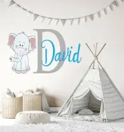 Elephant Custom Name and Initial Wall Decal - Personalized Nursery Wall Art