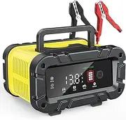 12V / 24V Car Charger, 20A Multi Protections Motorcycle Battery Charger, Intelligent LCD Screen Fully Automatic Battery Charger for Motorcycles, Boats, Cars, AGM/Lithium Battery (Black,Yellow)