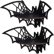 HOLIDYOYO Hollow Wooden Corner Floating Shelf Spider Web Decorative Wall Rack for Halloween Easy to Cle