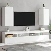 TV Wall Cabinet with LED Lights, Living Room Entertainment Center, Small Bedroom Storage Unit, Wall Mount, Stands, Base, White 30.5x35x70 cm