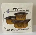 Pyrex Ware 3 Pcs Casserole Set Old Orchard Collection Corning 480-47 Vintage New