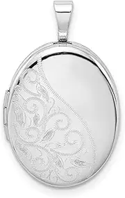 [JewelryWeb] 925 Sterling Silver Polished Patterned Satin Back Holds 2 photos Swirls 19mm Oval Locket