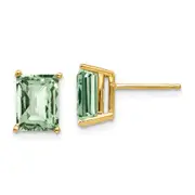 14k Yellow Gold 8x6 Octagon Checker-Cut Green Quartz Earrings