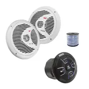Pyle 4-Channel Marine Bluetooth Controller, 2x 6.5" 150W Speakers (White),Wire