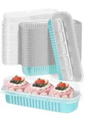 100-Pack Mini Loaf Pans with Lids and Spoons,Mini Cake Pans with Lids,Rectangle