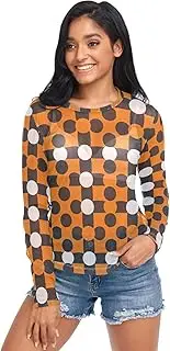 [ODAWA] Polka Dots Long Sleeve Mesh Shirt Mesh Crop Tops O Neck Clubwear for Women