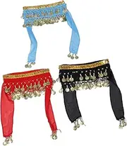 [WRITWAA] 3pcs Waist Chain Outfits Apparel Dance Performance Outfit Sparkly Tinsel Skirt Rave Skirt Sparkle Dance Belt Hip Scarf with Dangling Coins Bell Hip Scarf Metal
