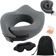 [SaKaguro] Travel Pillow 100% Pure Memory Foam Neck Pillow, Pillows for Sleeping, Car and Airplane Travel Essentials, Travel Kit with 3D Contoured Eye Masks, Earplugs and Luxury Luxury Bag (Grey)