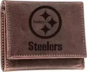 Evergreen Team Sports America NFL Pittsburgh Steelers Brown Wallet | Tri-Fold | Officially Licensed Stamped Logo | Made of Leather | Money and Card Organizer | Gift Box Included, Pittsburgh Steelers, Brown, One Size, Classic