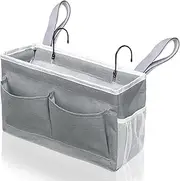 Kanrichu 1pcs Bedside Caddy, 14.6'' Large Storage Organizer, Hanging Bag Holder with Pockets for Bedroom, Loft Bed Tent, Top Bunk bed Shelf Accessories (Grey)
