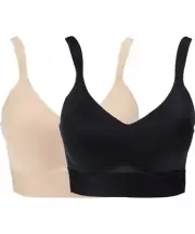 Rhonda Shear Women's 2-pack Cross Back Mesh Detail Bra, Black/Light Beige , 2X