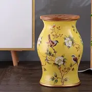 PA-DABAOO Flower and Bird Bamboo Wood Ceramic Drum Stool, Decorative Garden Stool, Round Ceramic Side Table, Hollow Drum Stool, Suitable for Living Room, Balcony, Garden,A5