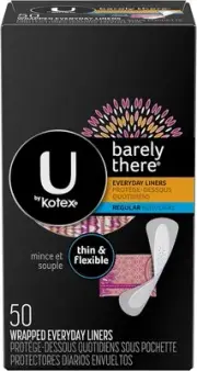U by Kotex Barely There Liners, Light Absorbency, Regular, Fragrance-Free, 50 Co