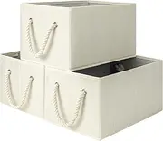 [StorageWorks] Storage Baskets for Shelves, Foldable Fabric Closet Storage Bins with Handles, Clothes Organizer Baskets, Beige, White & Ivory, 3-Pack, Medium