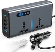 Gwydre 200W Car Power Inverter, DC 12/24V to 230V AC Inverter,3 USB 1 Type-C Ports Charger Adapter Plug Converter with Switch and Current LED Screen,Suitable for Car, SUV & Truck (Sliver Grey)