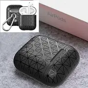 Air Smart Headphones Bluetooth Earphone HX-0010-SJX Anti-Fall TPU Triangle Shape Wireless Bluetooth Earphone Protective Case for Apple AirPods 1, with Hang Buckle(Black) (Color : Black)