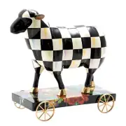MACKENZIE-CHILDS Courtly Check Sheep On Parade Decor Multi Black White Resin NEW