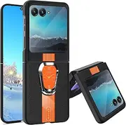 [Yarxiawin] Leather Phone Case for Motorola Razr 2023 Case with Stand Black, Motorola Razr Plus 2023 Case Shockproof Slim Cover Motorola Razr 40 Ultra Silicone TPU Soft Edge (Orange)