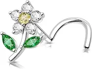 [Melighting] MeIighting 20G Sterling Silver 925 Flower Nose Stud S-Shaped Nose Piercing 7 mm Nose Ring Silver Nose Ring Clear CZ Cute Nose Piercing Jewelry for Women, 20G7mm, Sterling Silver, cubic zirconia