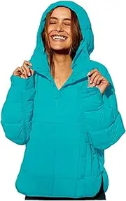 [VESNIBA] Women's Quilted Pullover Puffer Jacket Oversized Long Sleeve Hooded Coats Winter Warm Lightweight (Blue-c, XL)