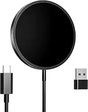 Magnetic Wireless Charger,MagEase 15W mag~Safe Wireless Charger Compatible with iPhone 16/15/14/13/12 Series and AirPods 3/2/Pro, Charging Pad with USB-C Cable and USB-A Converter (Black)