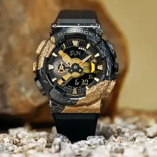 【CASIO 卡西歐】G-SHOCK 40週年 冒險者寶石系列金屬礦石設計雙顯錶-方解石黑金(GM-114GEM-1A9 防水200米)