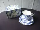 Maxwell & Williams floral antique blue trio tea cup & saucer plate set in box
