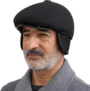 [AIDIER] Men's Winter Flat Cap with Ear Flaps Warm Newsboy Flat Cap Gatsby Peaked Cap Beret Hat Windproof Wool Blend Ivy Caps Winter Peaked Cap Driver's Hat Hunting Flat Hats Duckbill Cap for Elderly