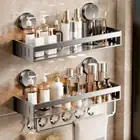 Carbon Steel Bathroom Wall Suction Cup Rack Shower Caddy Shelf Organiser Holder+