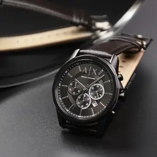 Armani Exchange | A|X系列 黑色 咖色真皮錶帶三眼計時 AX1732