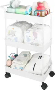 Volnamal Baby Diaper Caddy, Plastic Movable Diaper Cart Newborn Nursery Essen...
