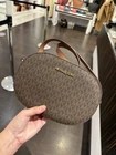 New Michael Kors Jet Set Travel Medium Oval Logo Signature Crossbody Brown NWT