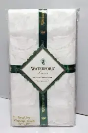 2 Vtg Waterford White Linen Fingertip Towels 1996 Set BARONS COURT PEARL