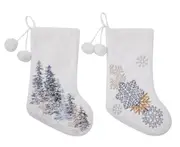 C36 2PCS Christmas Ornaments Wool Ball Embroidery Snowflake Christmas Tree White Christmas Stocking Holiday Gift Bag