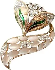 [Navachi] 18k Gold Plated Opal Crystal Fox Lowrie Head Tail Brooch pins
