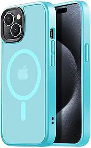 Tigowos Protective Phone Case for iPhone 15, Compatible with MagSafe, Matte Skin-Feeling Shockproof Case for iPhone 15 6.1'', Light Blue