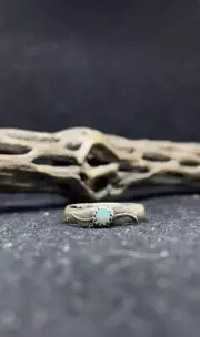 Native American Navajo white fire opal Sterling Silver Leaf, Stamped Ring Size 9
