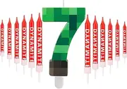 Yiran TNT Candle Set,Pixel 7 Candle with 12 Pieces Long Thin Dynamite Candles,Pixel Green 7 Candles,Hot CartoonGaming Theme Birthday Candle for Boys GirlsParty Supplies Decorations