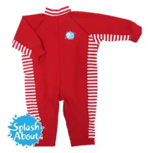 【Splash About 潑寶】UV All in One 嬰兒抗 UV 連身泳衣 - 紅 / 紅白條紋 0-3 個月-0-3 個月