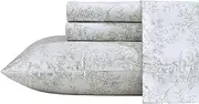 [Stone Cottage] Queen Sheet Set, Premium Cotton Percale Bedding Set, Crisp & Cool, Floral Bedding Set (Hawley Floral Green, Queen)