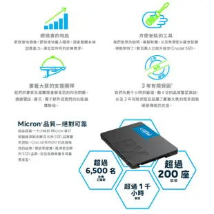 Micron 美光 Crucial BX500 500G 1TB 2TB SATAⅢ 固態硬碟