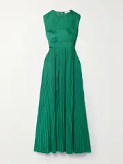 [Ulla Johnson] Ulla Johnson - Delia Plissé-satin Gown - Emerald - US2 US 2 Green