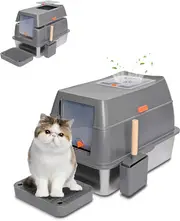 Fin Large Enclosed Cat Litter Pan Easy Cleaning Stainless Steel Cat Toilet Box W Lid