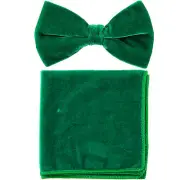 New formal men's pre tied Bow tie & Hankie Velvet Emerald Green wedding prom