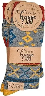 [Leo Design] 2 Pairs Norwegian Wool Socks for Men and women, Winter Thermal Knitted, Vintage Nordic Crew Soft & Warm, Comfortable Hygge, Casual Socks for cold weather, Multicolored & breathable