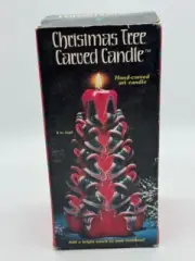 NOS Jasco Christmas Tree Hand Carved Candle Red Green Never Lit 8"